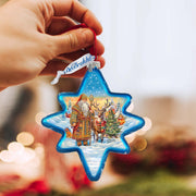 Santa with Reindeer Star Glass Ornament