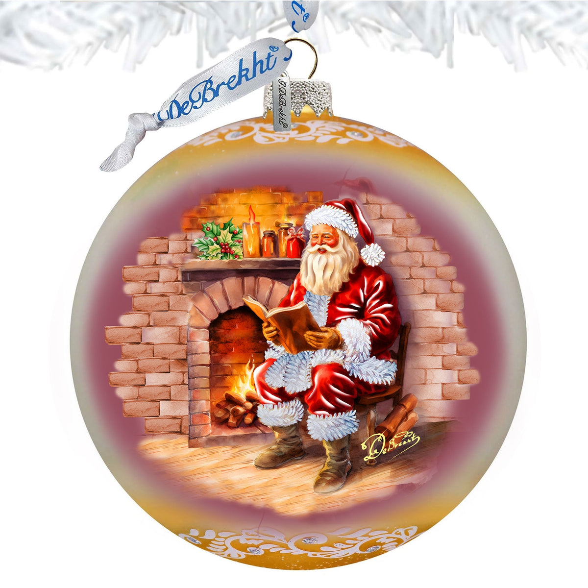Chimney Side Storytime Large Glass Ornament