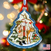 Santa in the Forest Glass Ornament