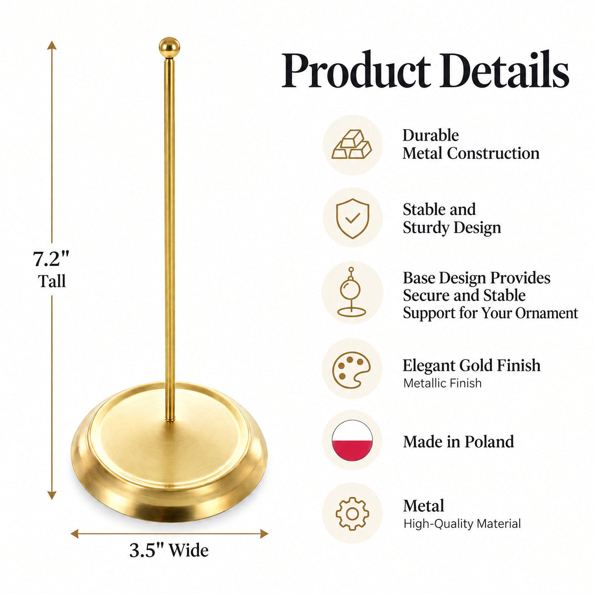 Upright Gold Metal Christmas Tree Topper Finial Stand Display Stand 7.2 Inches
