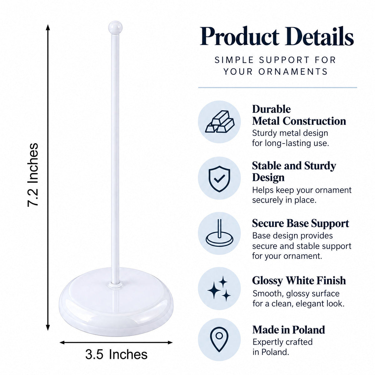 Upright White Metal Christmas Tree Topper Finial Stand Display Stand 7.2 Inches