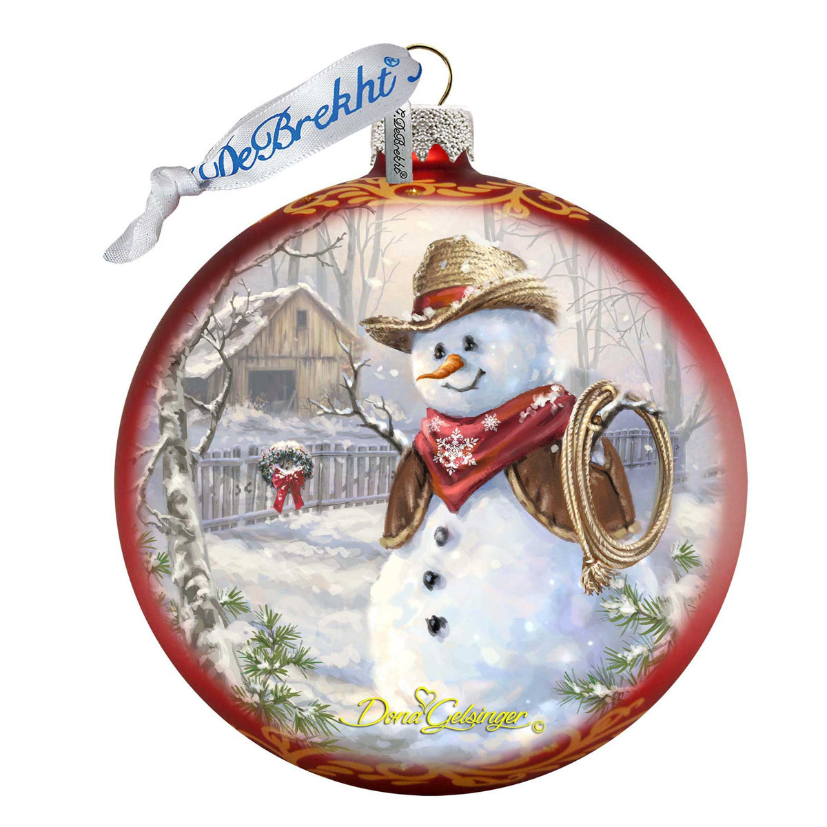 Cowboy Snowman Glass Ornament by D. Gelsinger - Christmas Santa Snowman Decor - 71115-2-1541