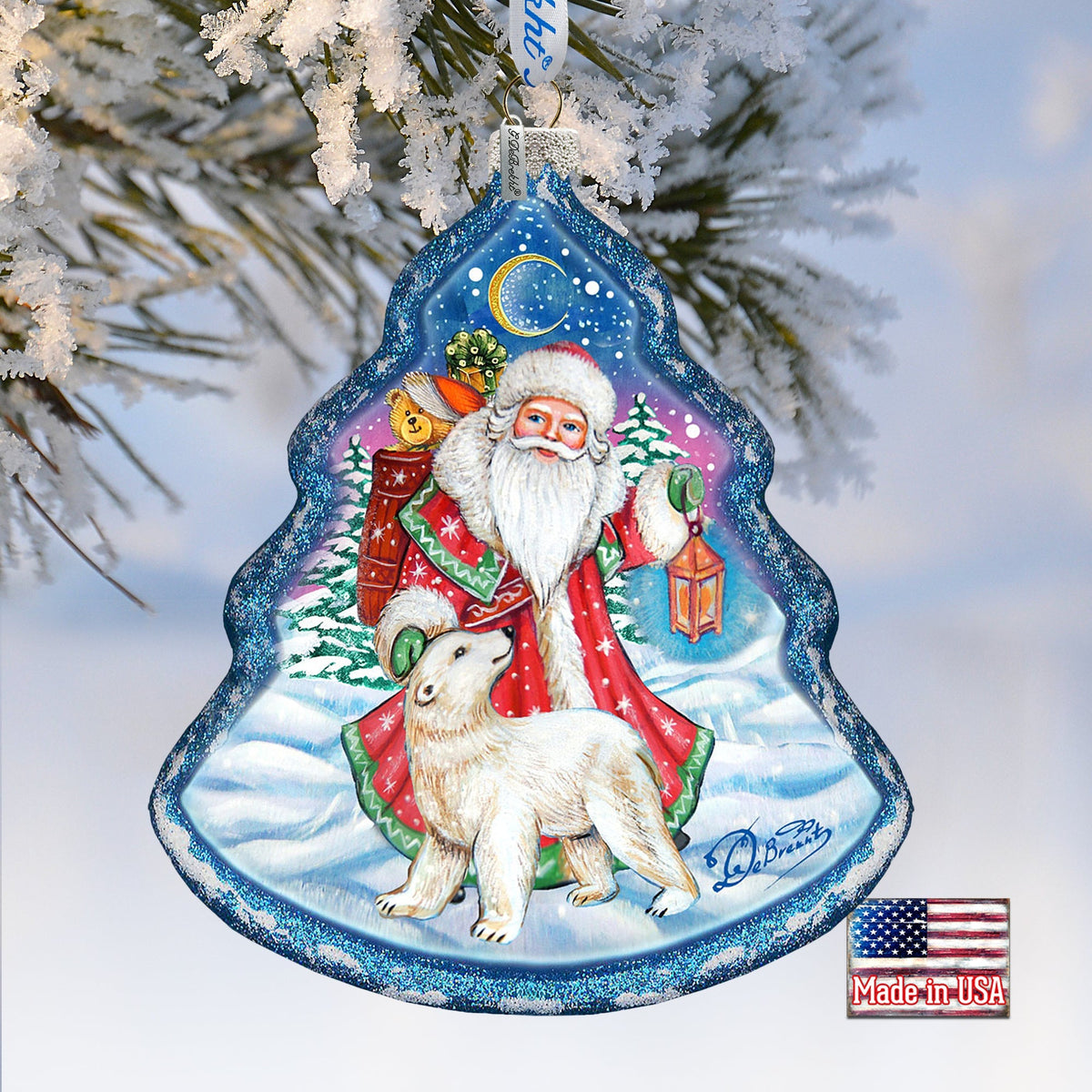 Frosted Story Glass Ornament by G. DeBrekht - Christmas Santa Snowman Decor - 762-028