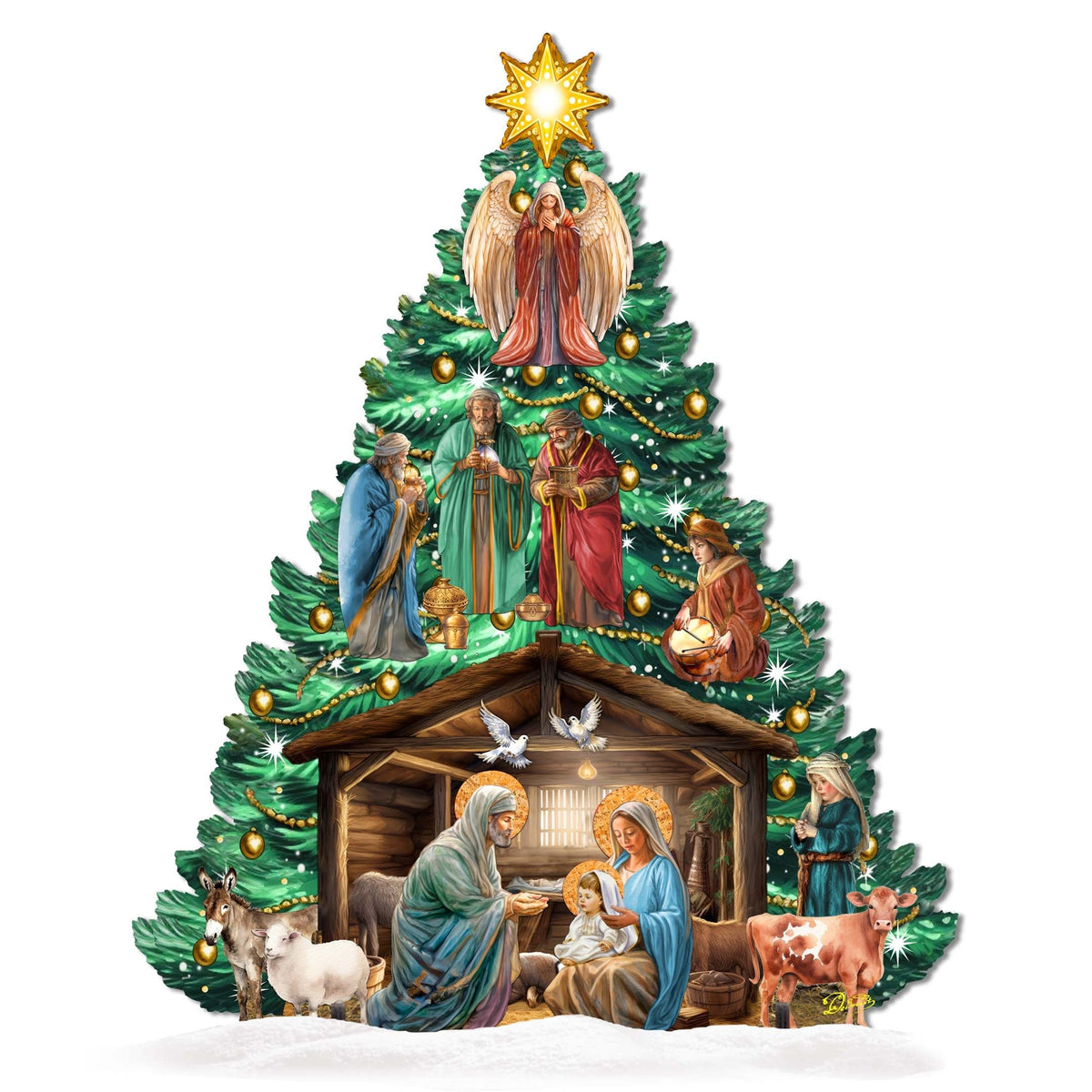 Nativity-Themed Christmas Tree Outdoor Indoor Decor Wooden Christmas Decoration