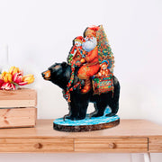 Santa Claus and Black Bear Limited Edition Wooden Figurine by G. Debrekht - Christmas Centerpiece Decoration - 89315
