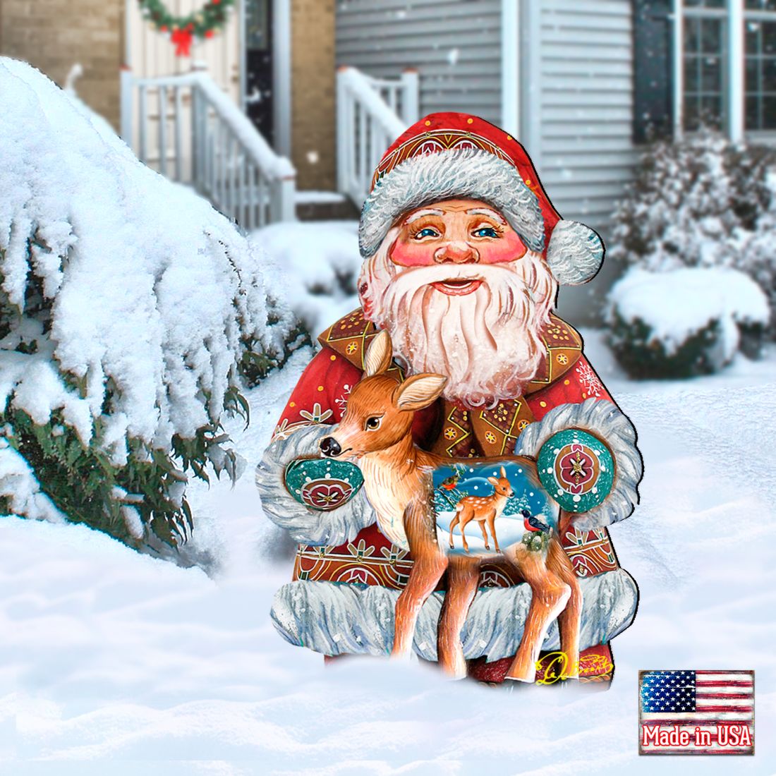 Deerest Friends Christmas Outdoor Yard Sign by G. DeBrekht - Christmas Santa Snowman Decor - 8118081F