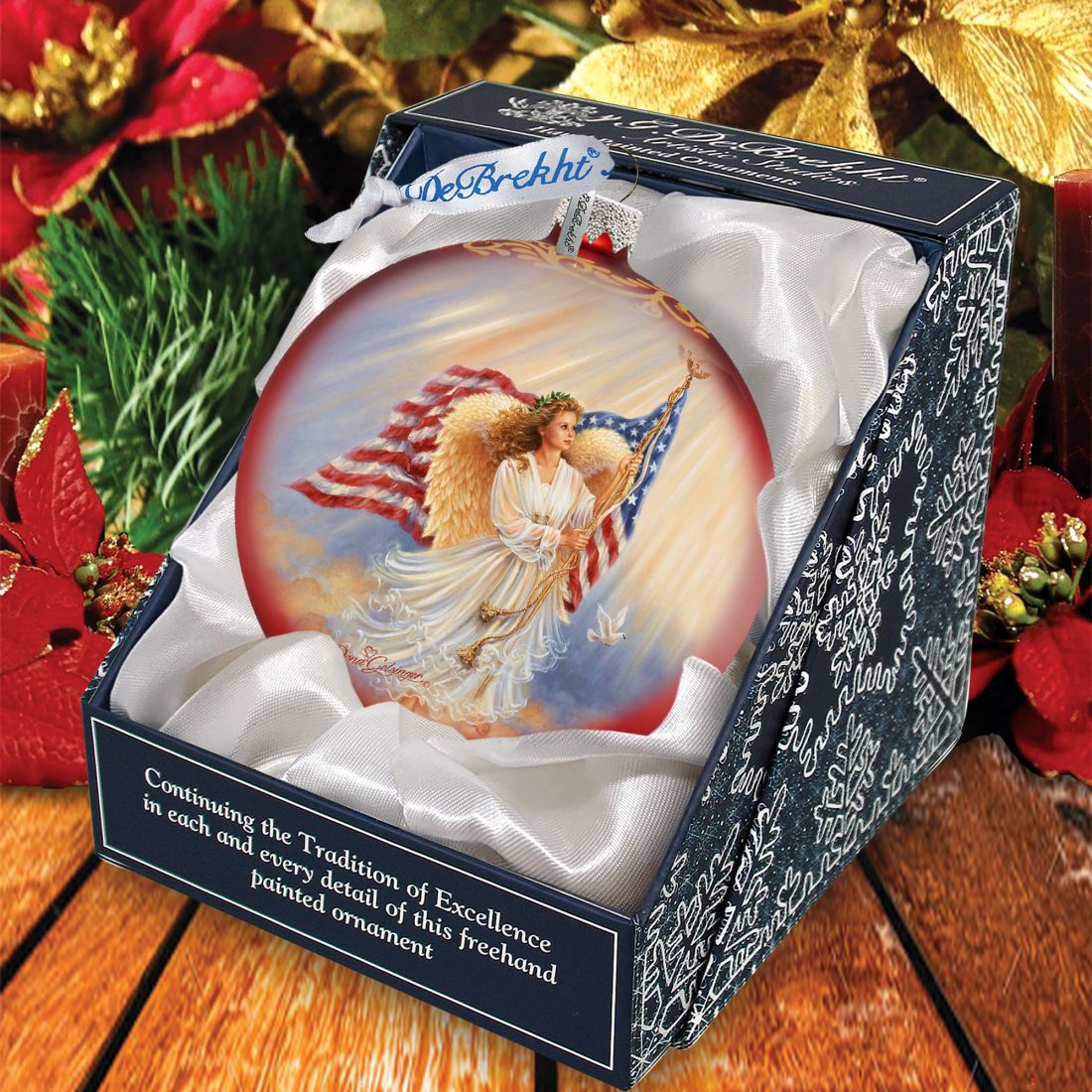 American Angel Glass Ornament by D. Gelsinger - American Christmas Decor - 71103-0107