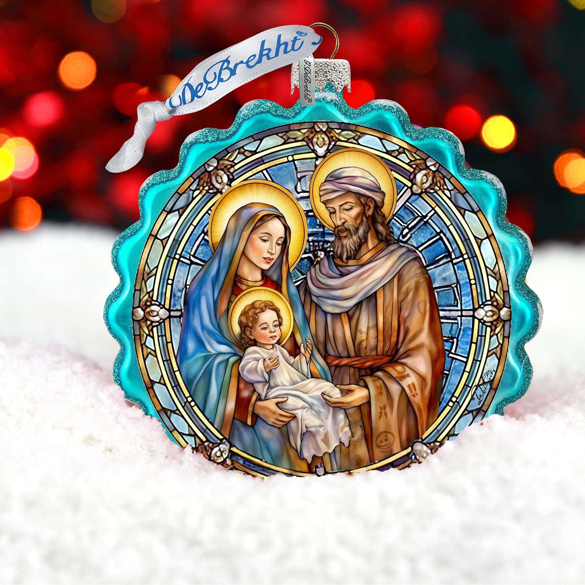 Classical Holy Family Wreath Glass Ornament by G. Debrekht - Nativity Holiday Decor - 759-057