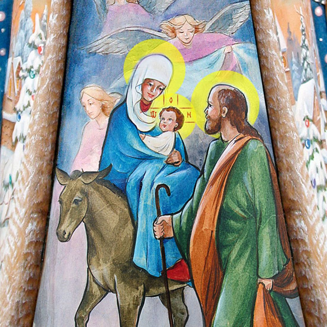 Santa and the Guardian Angels Christmas Outdoor Scene