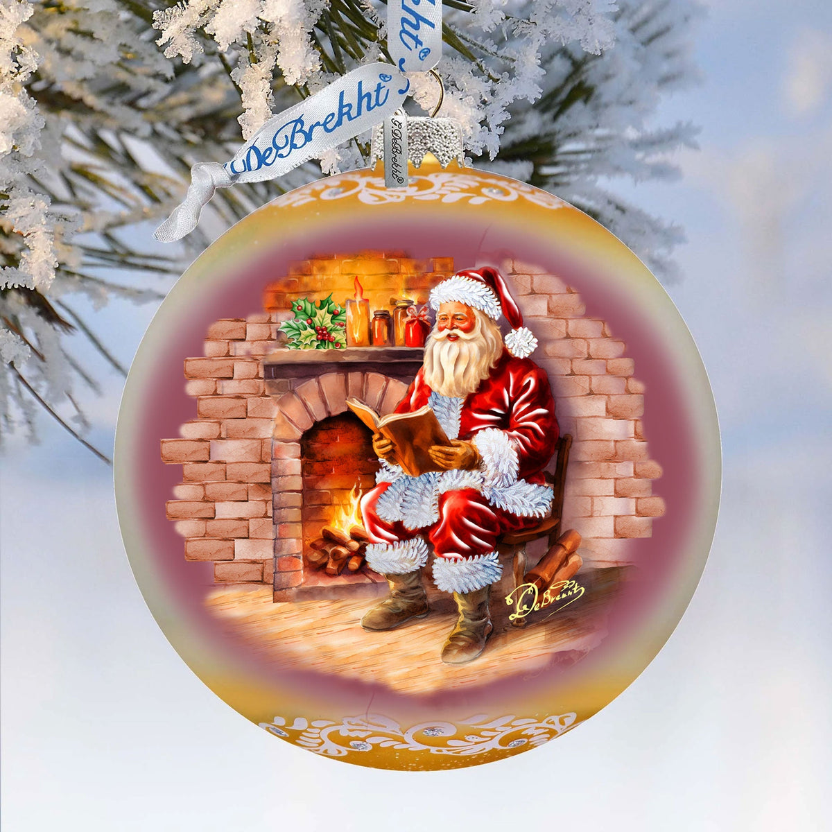 Chimney Side Storytime Large Glass Ornament
