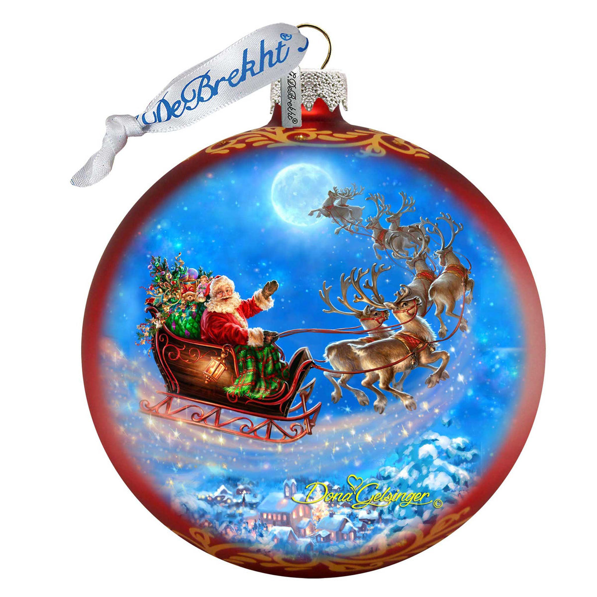 Santa Magical Flight Glass Ornament by D. Gelsinger - Christmas Santa Snowman Decor - 71116-1314