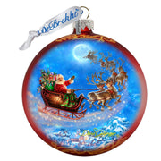 Santa Magical Flight Glass Ornament by D. Gelsinger - Christmas Santa Snowman Decor - 71116-1314