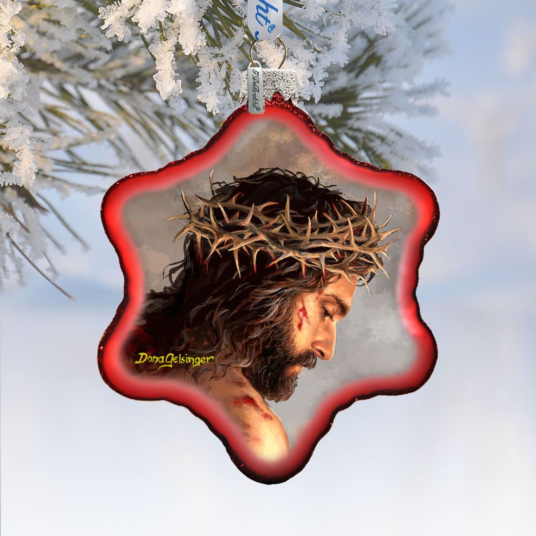 Father Forgive Them Snowflake Glass Ornament by D. Gelsinger - Christmas Santa Snowman Decor - 754-103-DG