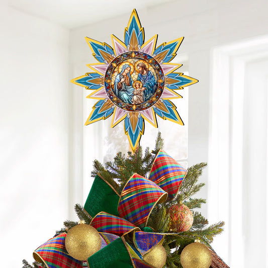 Peaceful Nativity Star Tree Topper Wooden Decor