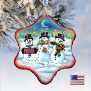 Village Celebration Snowman Snowflake Glass Ornament by G. DeBrekht - Christmas Decor - 754-013