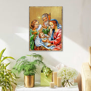 Nativity with Angel Wooden Gold Plated Religious Christian Sacred Icon - Inspirational Icon Decor - 85049