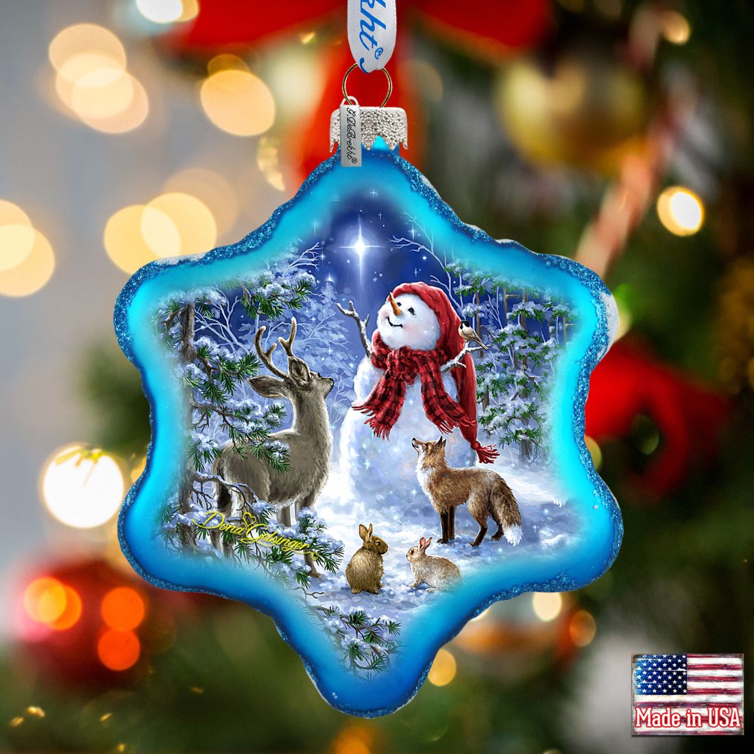 Heaven with Snowman Glass Ornament by D. Gelsinger - Christmas Santa Snowman Decor - 754-102B-DG