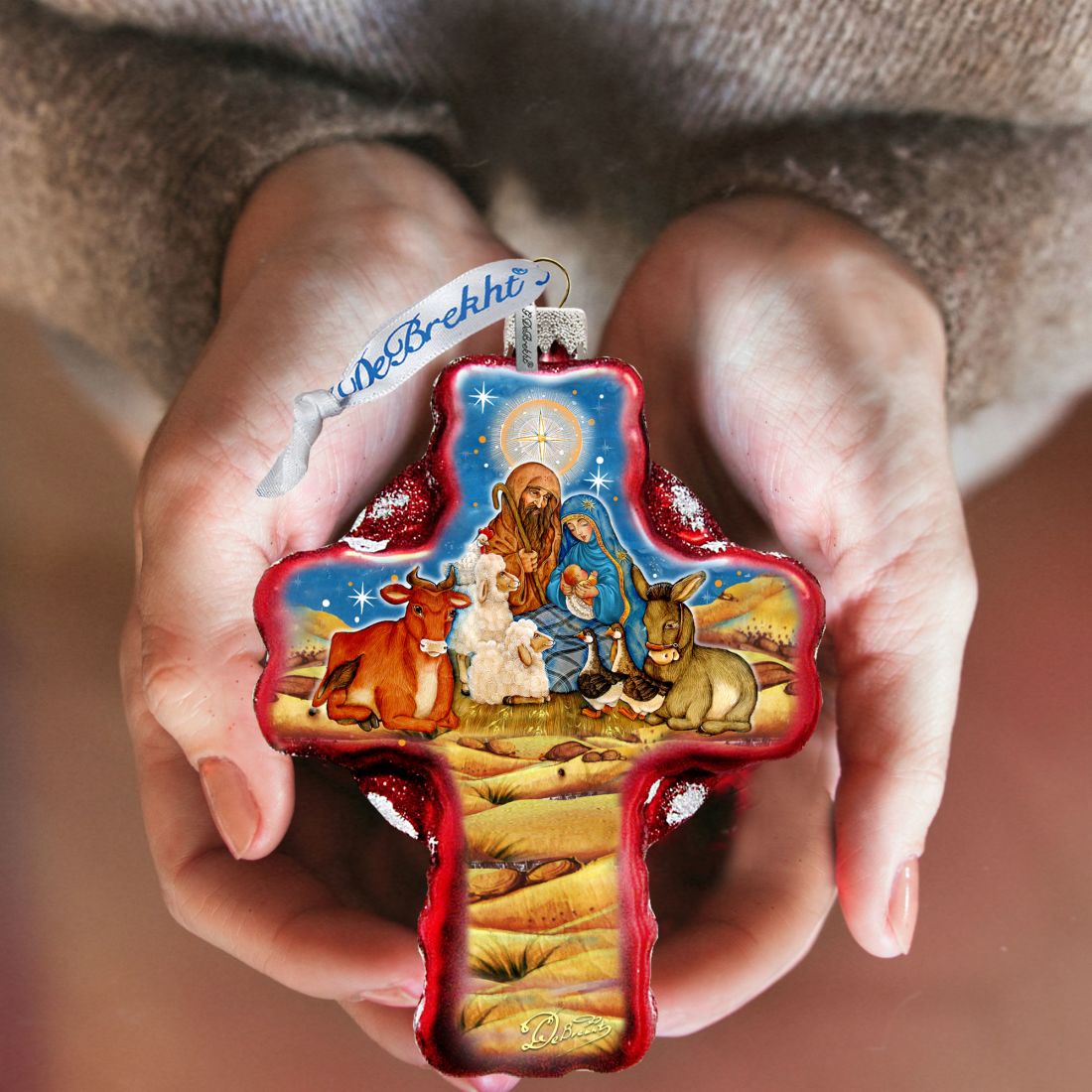 Nativity Cross Glass Ornament Holiday Splendor by Debrekht 758-018