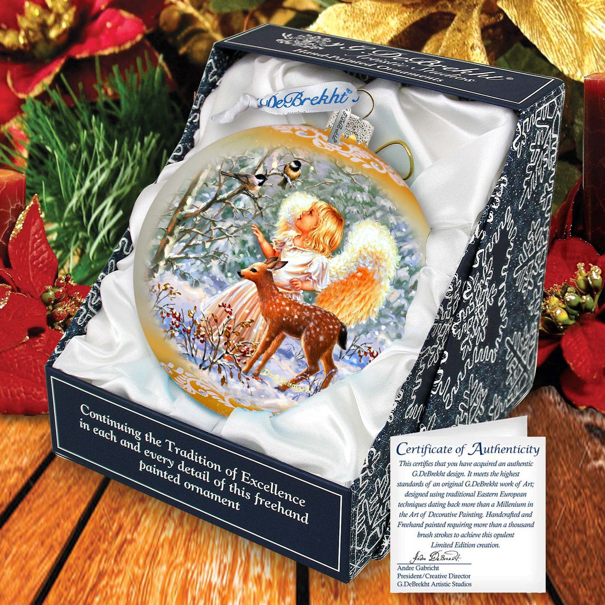 Guardian Angel Fawn Large Glass Ornament