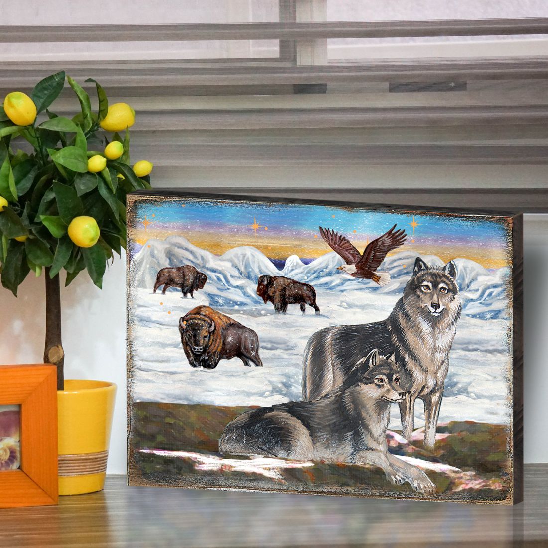 Winter Wolves Art Wooden Wall Art by Nature Wonders Christmas Decoration