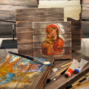 Nativity with Angel Wooden Gold Plated Religious Christian Sacred Icon - Inspirational Icon Decor - 85049