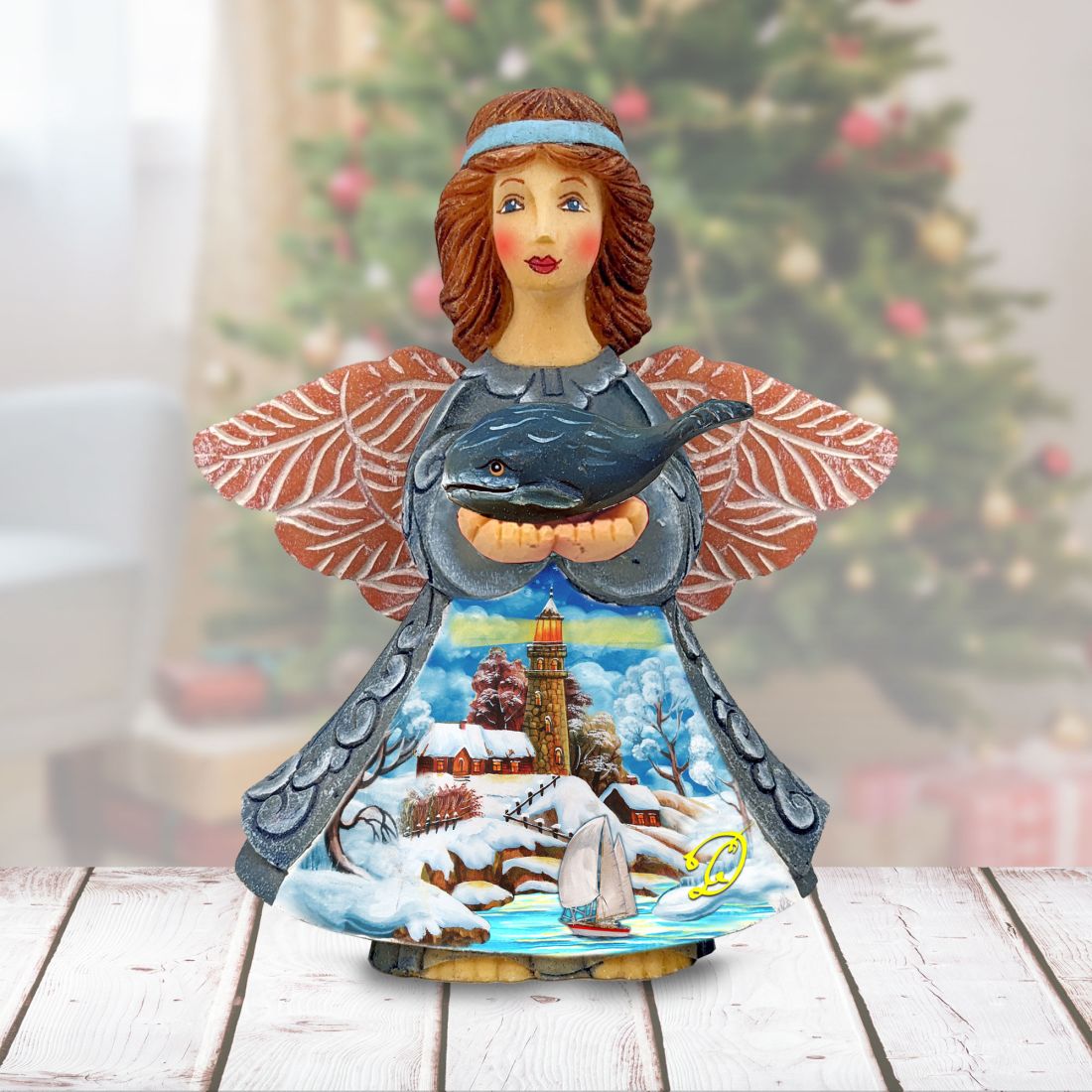 Winter Angel with Whale Handcrafted Christmas Figurine - G. DeBrekht - Nativity Holiday Decor - 516660