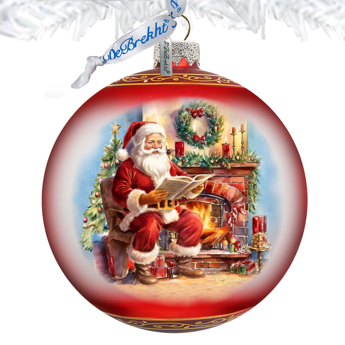 Santas Cozy Audit Lg Glass Ornament by G.Debrekht - Christmas Santa Snowman Decor - 73957