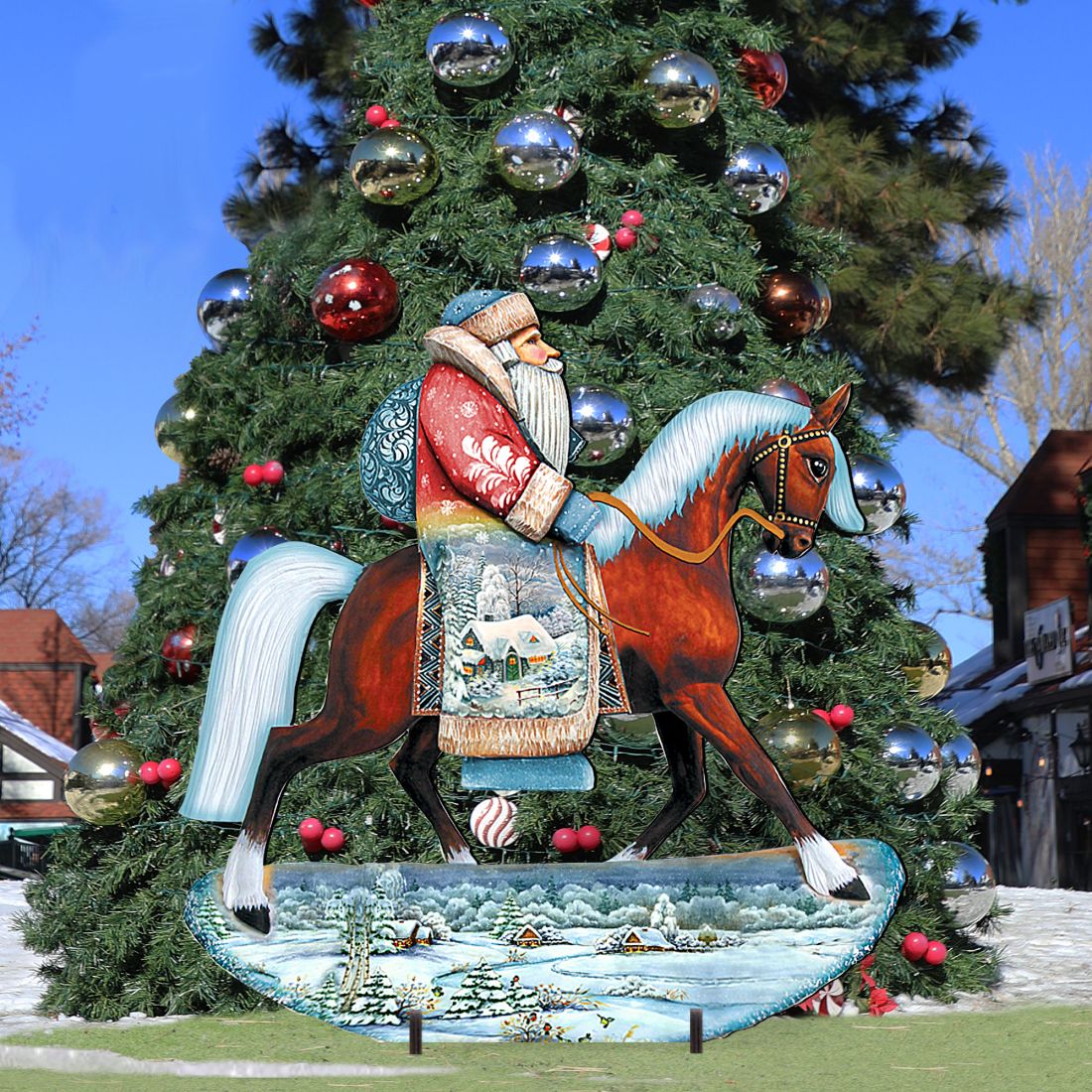 Horsey Santa Christmas Outdoor Yard Sign by G. DeBrekht - Christmas Santa Snowman Decor - 8151121F