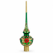Regal Emerald & Red Glass Christmas Tree Topper 11 Inches