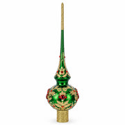 Regal Emerald & Red Glass Christmas Tree Topper 11 Inches