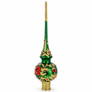 Regal Emerald & Red Glass Christmas Tree Topper 11 Inches