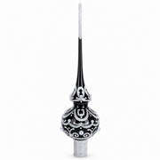 Black & White Scroll Pear Glass Christmas Tree Topper 11 Inches
