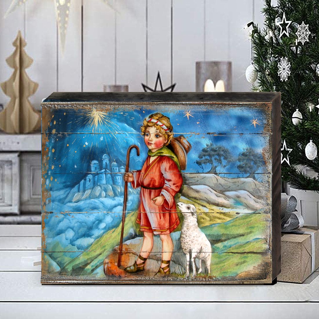 Shepherd Boy Wooden Wall Art by G. DeBrekht - Nativity Holiday Decor - 8173854B