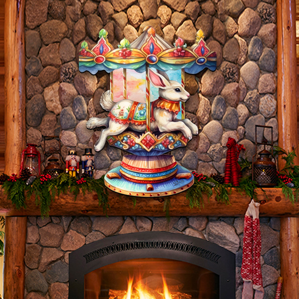 Carousel Bunny Holiday Door Decor by G. Debrekht - Christmas Decor - 8611084H