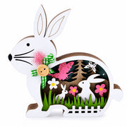 Bunny Shape Spring Garden with Butterflies Wooden Figurine
