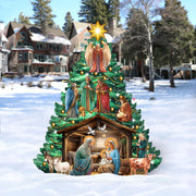 Nativity-Themed Christmas Tree Outdoor Indoor Decor Wooden Christmas Decoration
