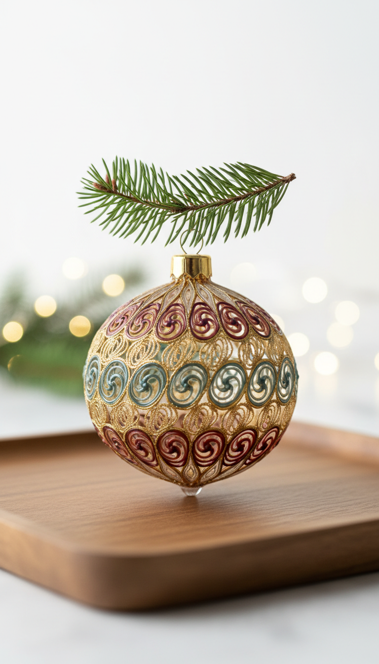 Ivory Filigree Glass Ornament in Gift Box