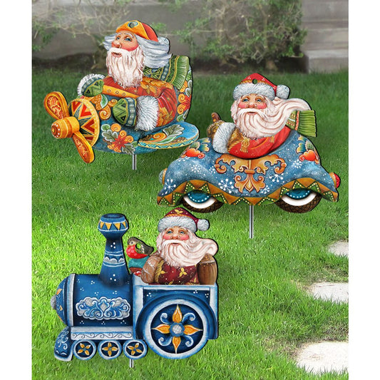 Traveling Santa Outdoor Garden Decor Set of 3