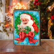 Santa Bow Wreath Art Wooden Wall Art by D. Gelsinger - Christmas Santa Snowman Decor - 95606B-1309