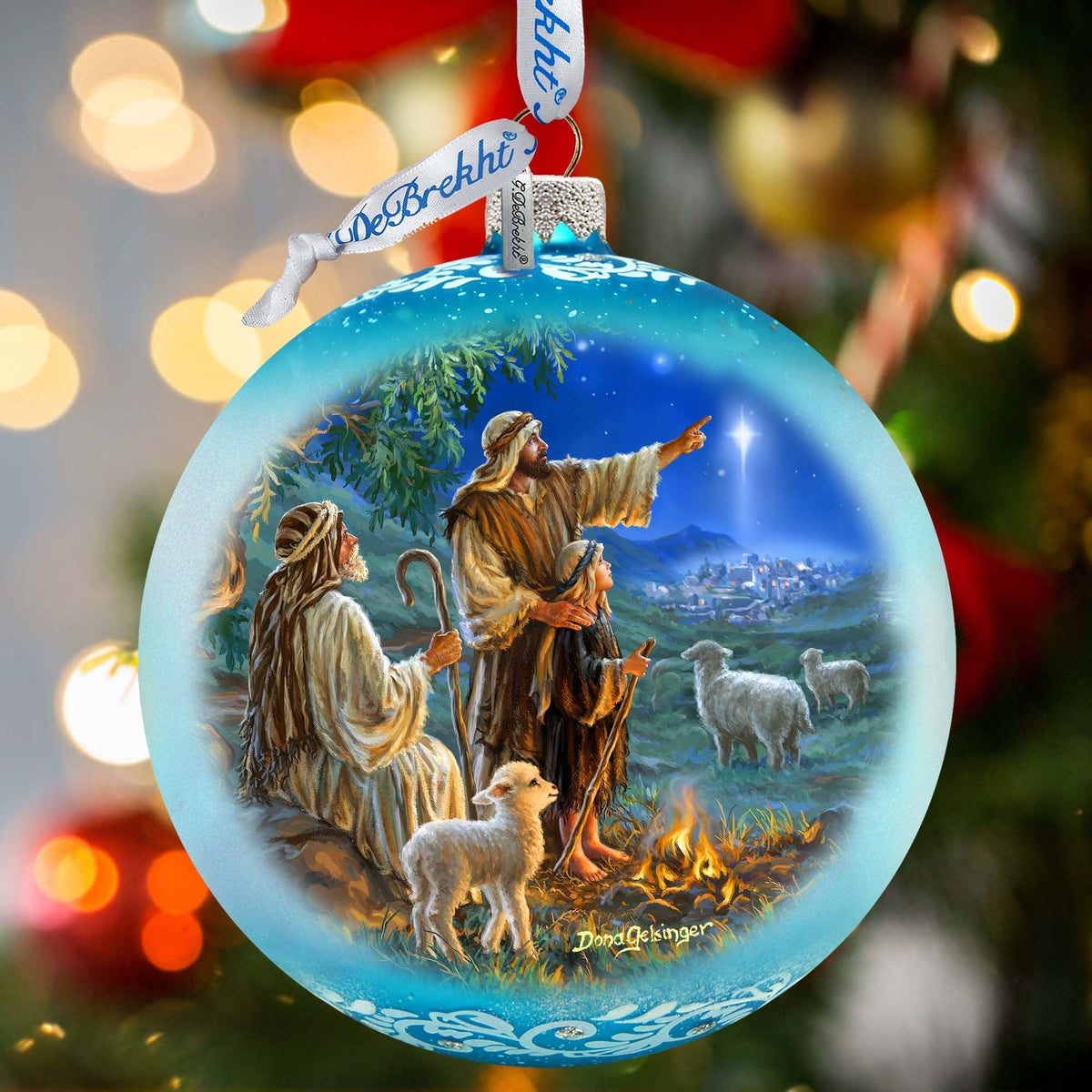 Shepherds Keeping Watch Lg Glass Ornament by D. Gelsinger - Nativity Holiday Decor - 73954