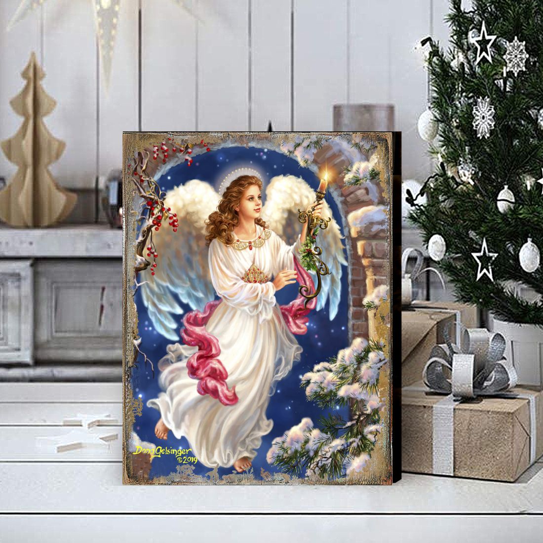 Angel in the Arch Wooden Wall Art by D. Gelsinger - Nativity Holiday Decor - 95664B-1322