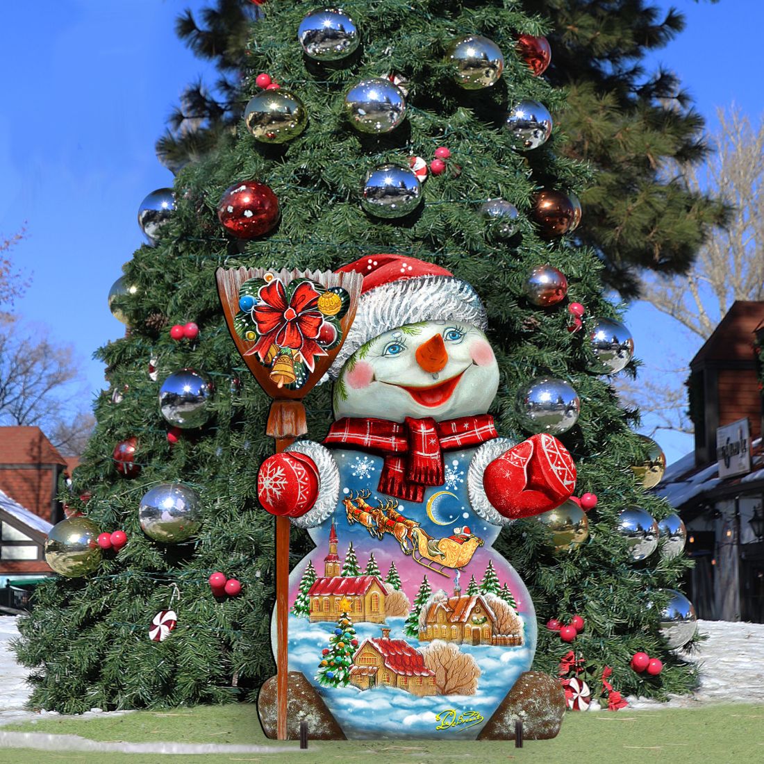 Santa in the Night Sky Snowman Christmas Outdoor Decor