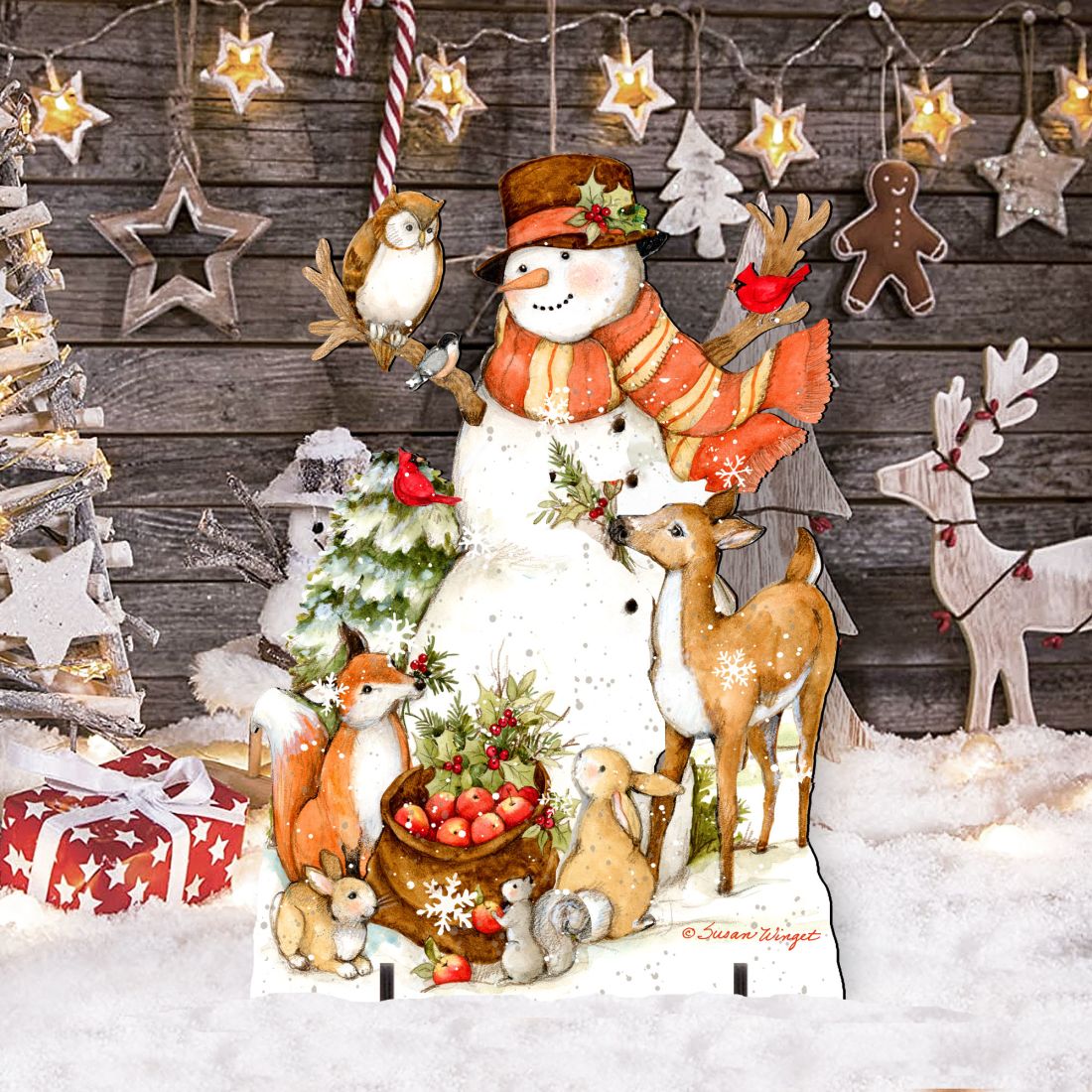 Ivory Snowman Christmas Outdoor Yard Sign by Susan Winget - Christmas Santa Snowman Decor - 8471107F-SW