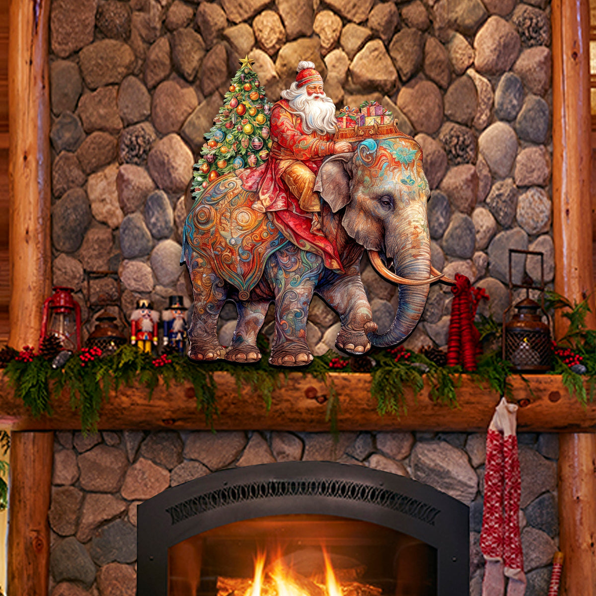 Santa on Elephant Holiday Door Decor  by G. Debrekht - Christmas Decor - 8611043-2H