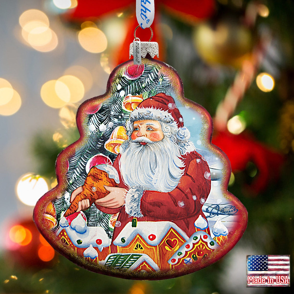 Gingerbread Tree Glass Ornament by G. DeBrekht - Christmas Santa Snowman Decor - 762-015