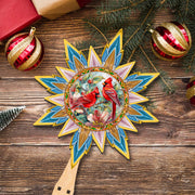 Christmas Cardinals Star Tree Topper Wooden Decor