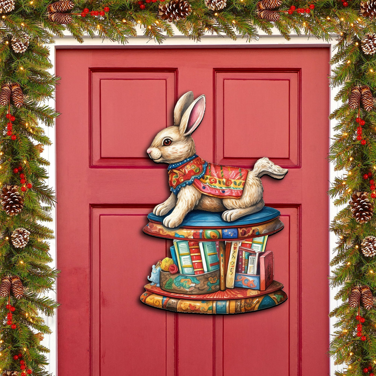Carousel Bunny with Books Holiday Door Decor