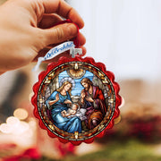 Sacred Beauty - Classic Holy Family Nativity Wreath Glass Ornament by G. Debrekht - Nativity Holiday Decor - 759-056