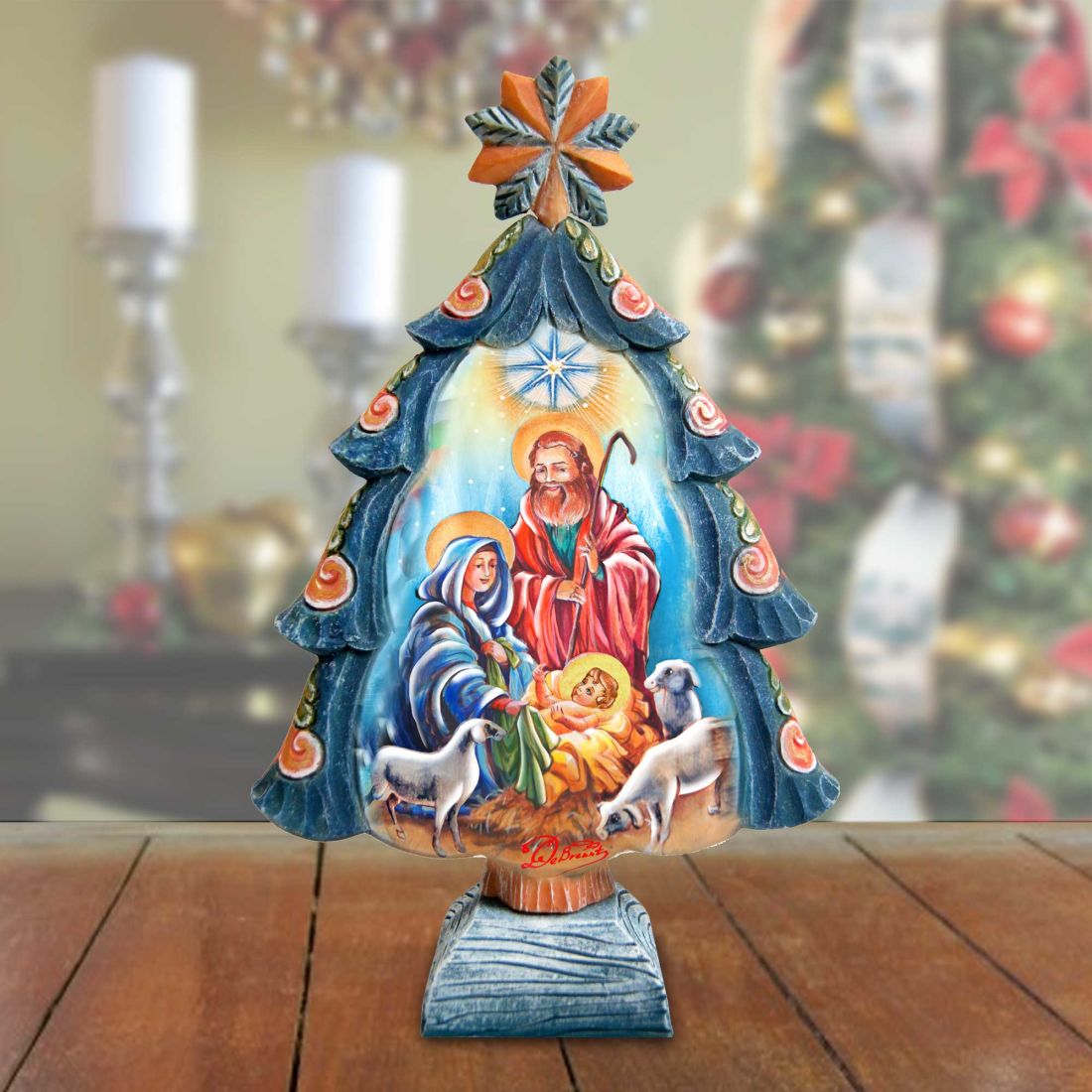 Nativity Tree Handcrafted Christmas Figurine - G. DeBrekht - Christmas Santa Snowman Decor - 588042M