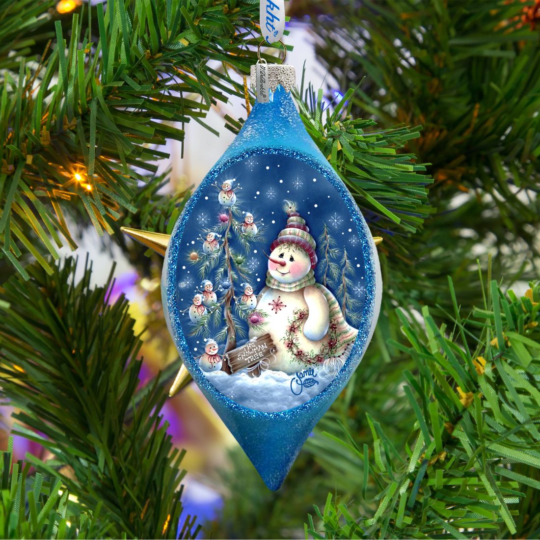 Old Fashion Christmas Drop Glass Ornament by Jamie Mills-Price - Christmas Santa Snowman Decor - 757-301-MP